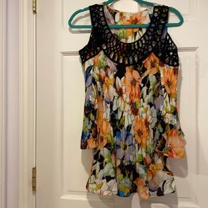 Spense Med. Floral Top with Peek a Boo Shoulders